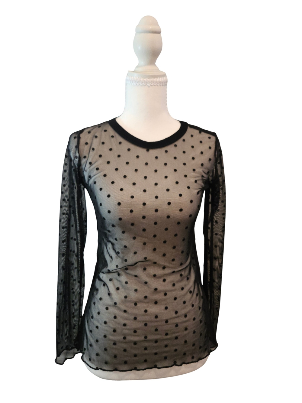 Lavender Field Sheer Polka Dot Long-Sleeve Top - Black - M